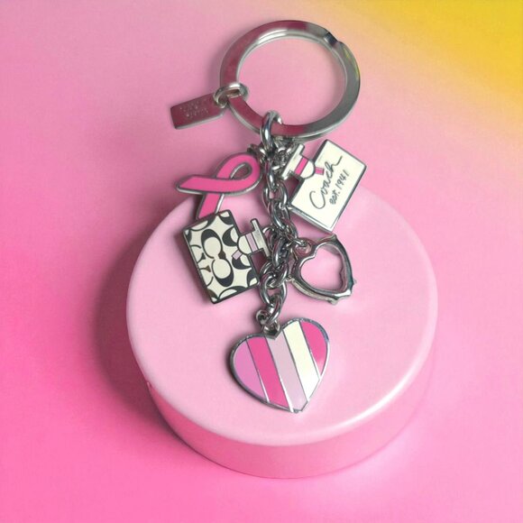COACH Vintage breast cancer awareness pink charm key chain - Picture 1 of 2